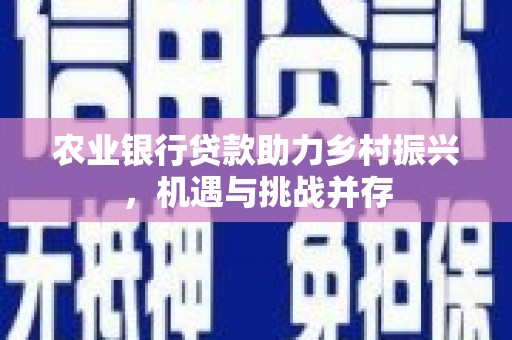 阿里农业银行贷款助力乡村振兴，机遇与挑战并存